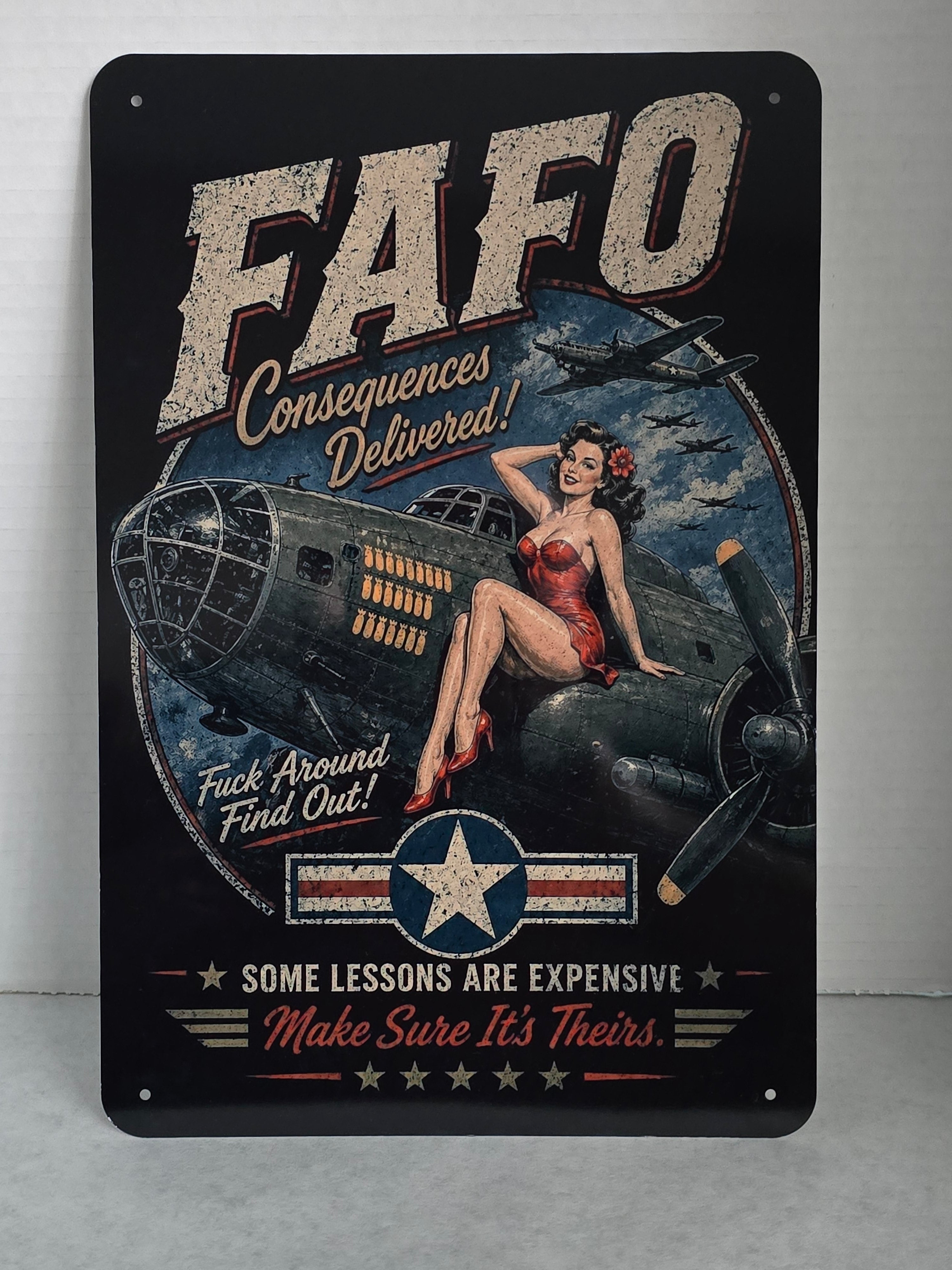 FAFO Vintage World War 2 Pin-Up Girl Aluminum Sign 8x12