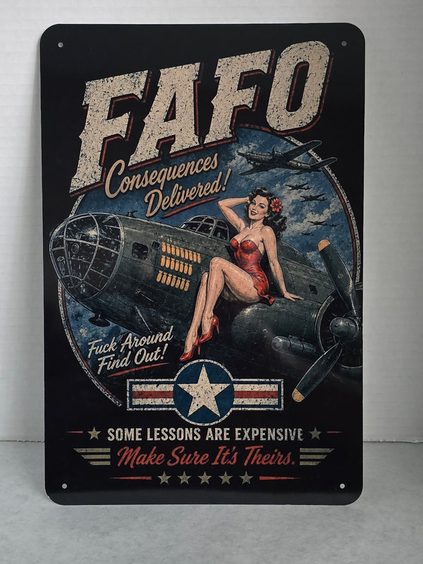 FAFO Vintage World War 2 Pin-Up Girl Aluminum Sign 8x12